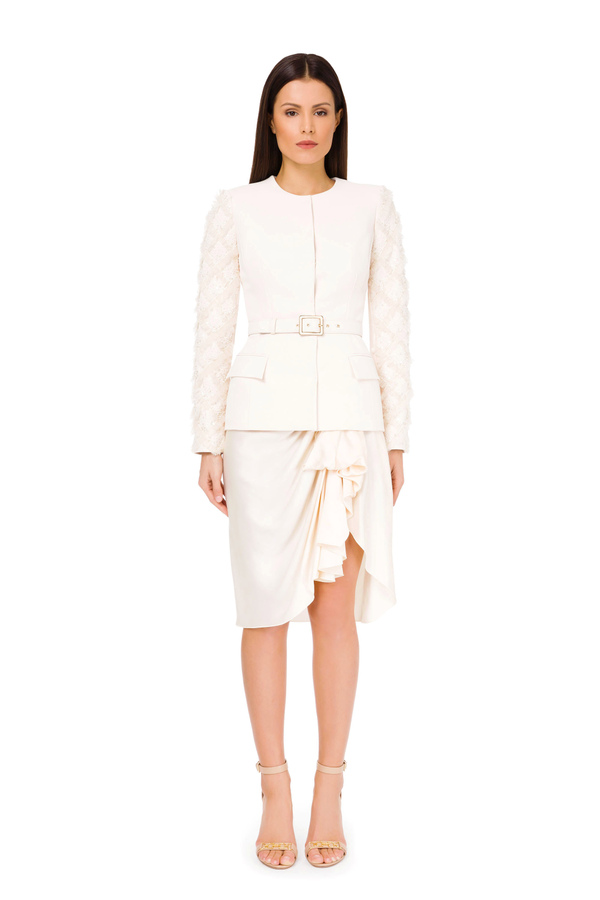 Jacket with embroidered sleeves and belt - Elisabetta Franchi® Outlet