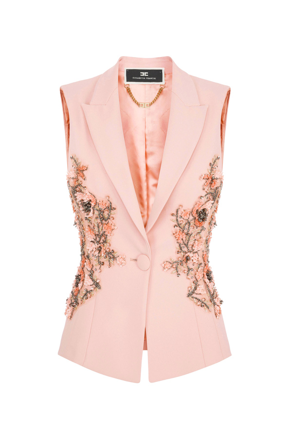 Sleeveless jacket with embroideries and lapels - Elisabetta Franchi® Outlet