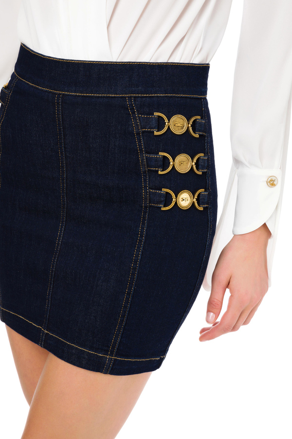 Mini gonna in jeans con morsetti light gold - Elisabetta Franchi® Outlet