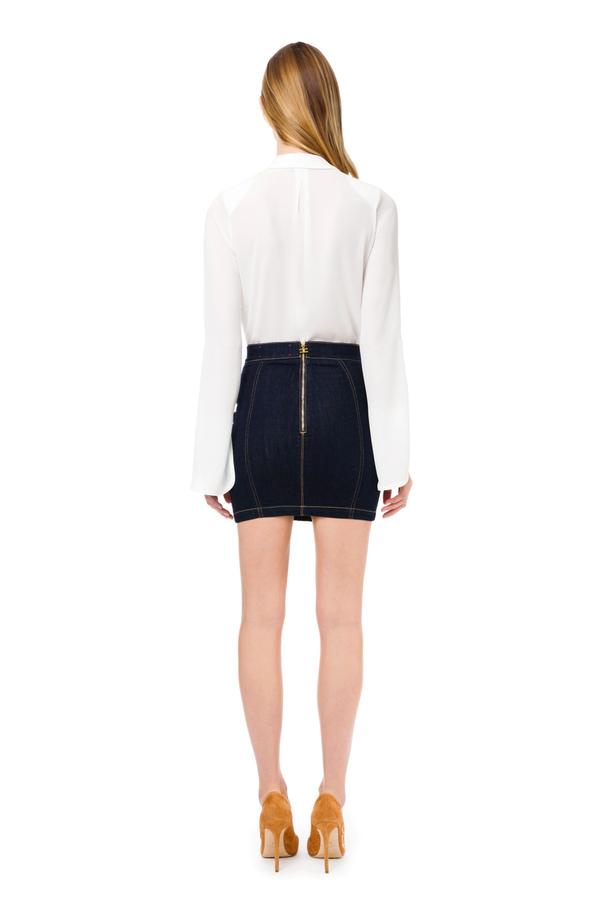 Denim mini skirt with light gold horse bits - Elisabetta Franchi® Outlet
