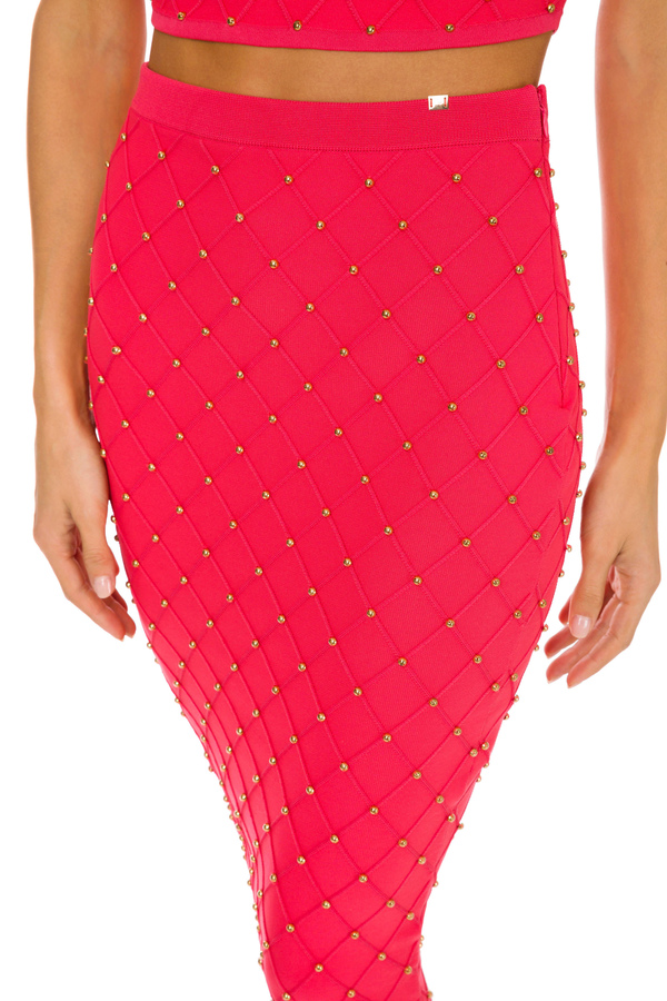 Knit calf-length skirt with studs - Elisabetta Franchi® Outlet