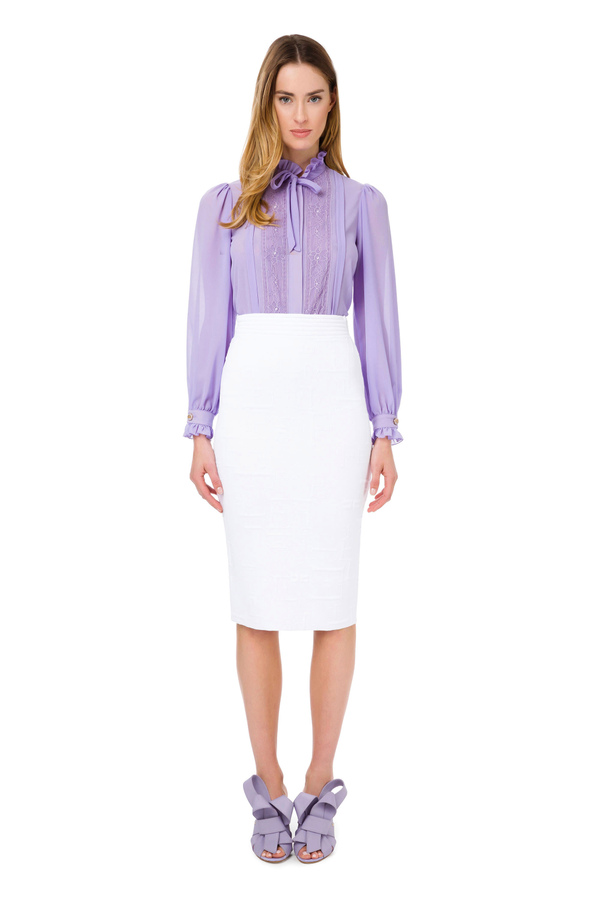 Knit calf-length skirt with Monogram motif - Elisabetta Franchi® Outlet