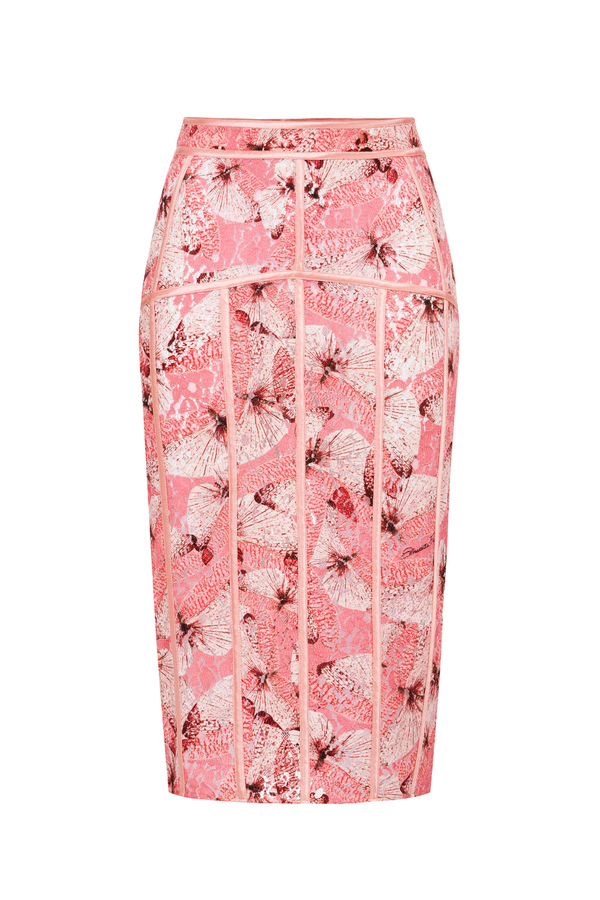 Calf-length skirt in lace fabric with butterfly print - Elisabetta Franchi® Outlet