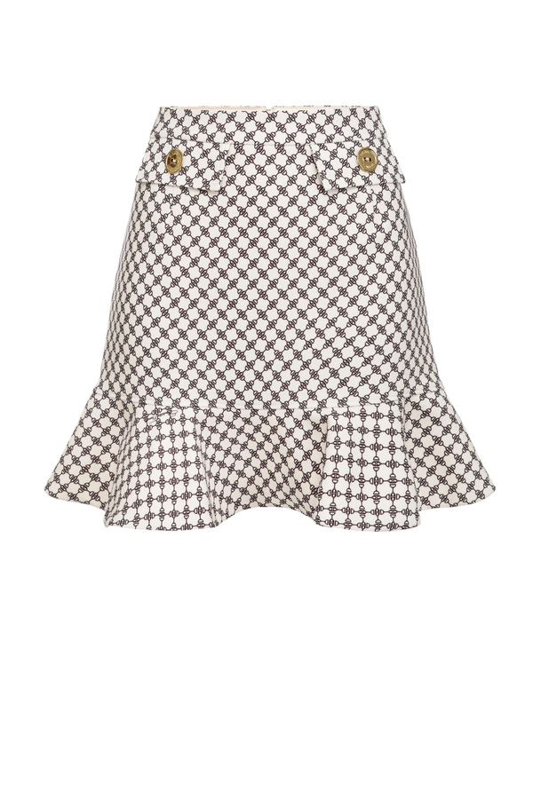 Mini skirt with horse bit print and gold buttons - Elisabetta Franchi® Outlet