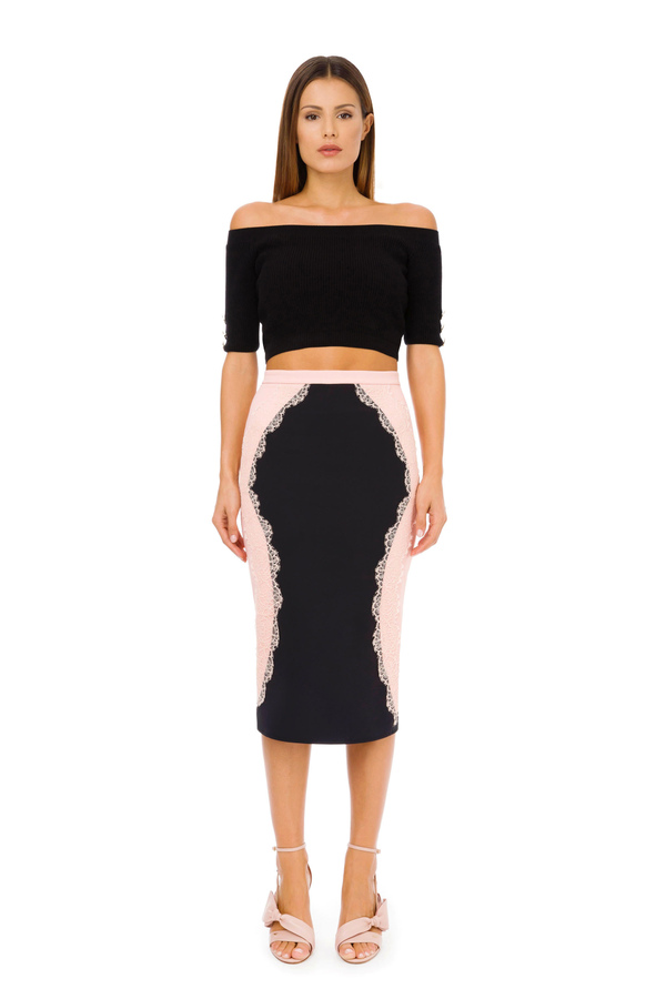 Two-tone lace calf-length skirt - Elisabetta Franchi® Outlet