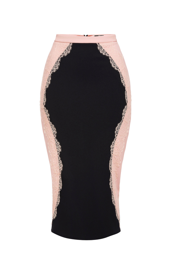 Two-tone lace calf-length skirt - Elisabetta Franchi® Outlet