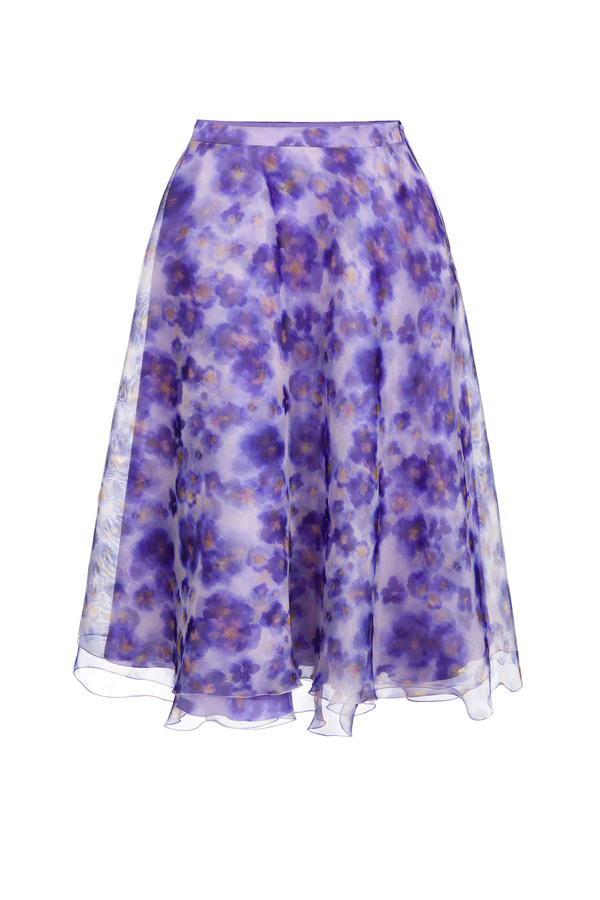 Falda de gasa de organdí con estampado de flores - Elisabetta Franchi® Outlet