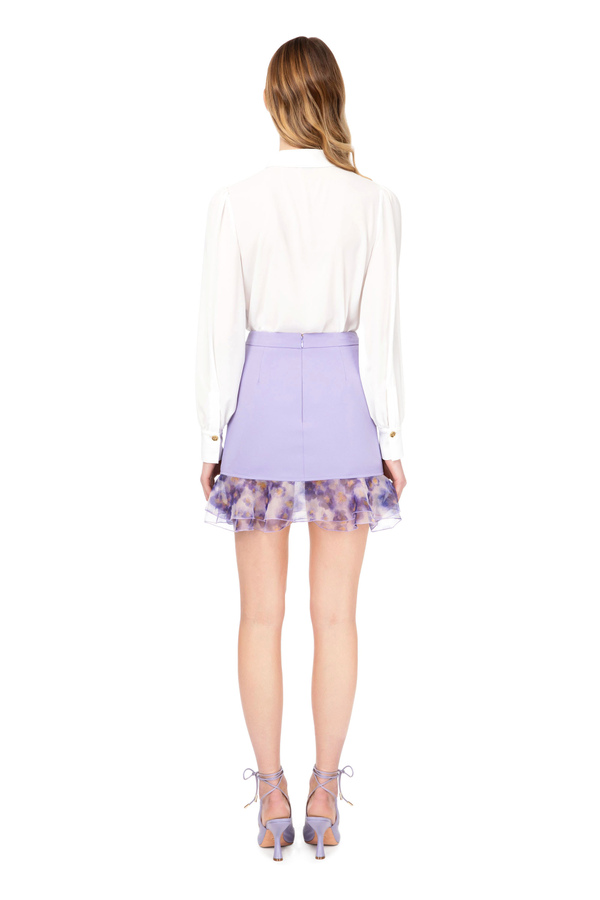 Mini skirt with flounces in a floral organza fabric. - Elisabetta Franchi® Outlet