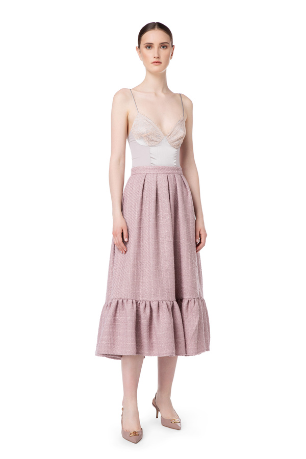 Long tweed skirt with maxi flounce - Elisabetta Franchi® Outlet