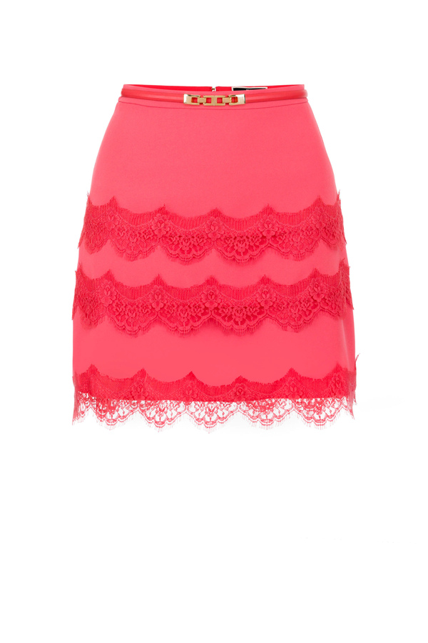 Mini skirt with belt and lace - Elisabetta Franchi® Outlet