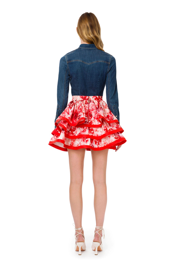 Mini skirt in ottoman fabric with peony print - Elisabetta Franchi® Outlet
