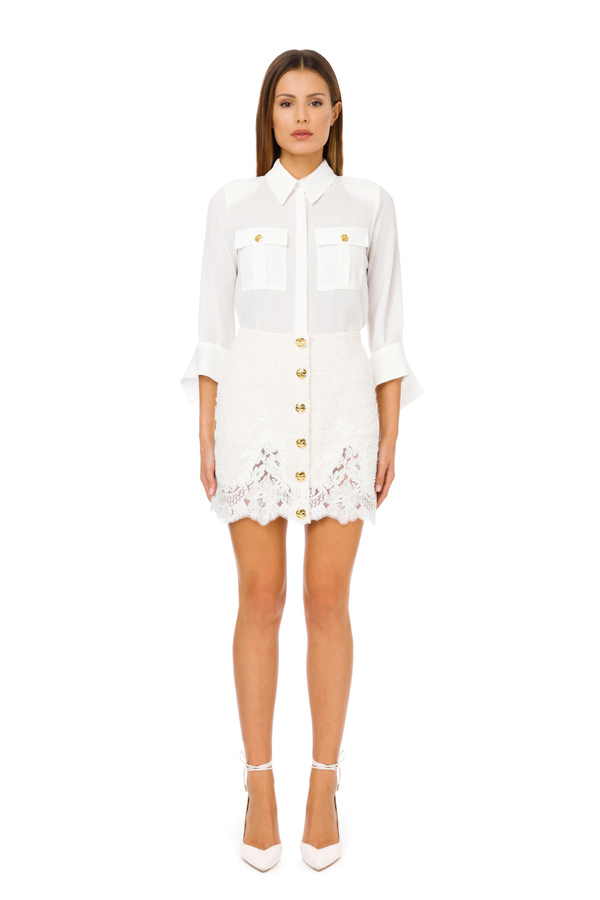 Mini skirt with buttons and matching colour lace - Elisabetta Franchi® Outlet