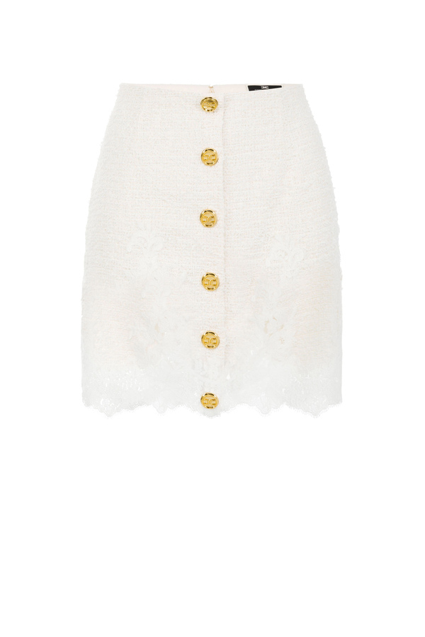Mini-jupe avec boutons et dentelle de couleur assortie - Elisabetta Franchi® Outlet