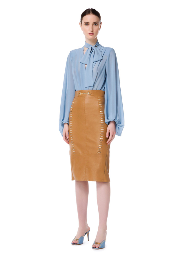 Leather effect calf-length skirt with horse bit - Elisabetta Franchi® Outlet