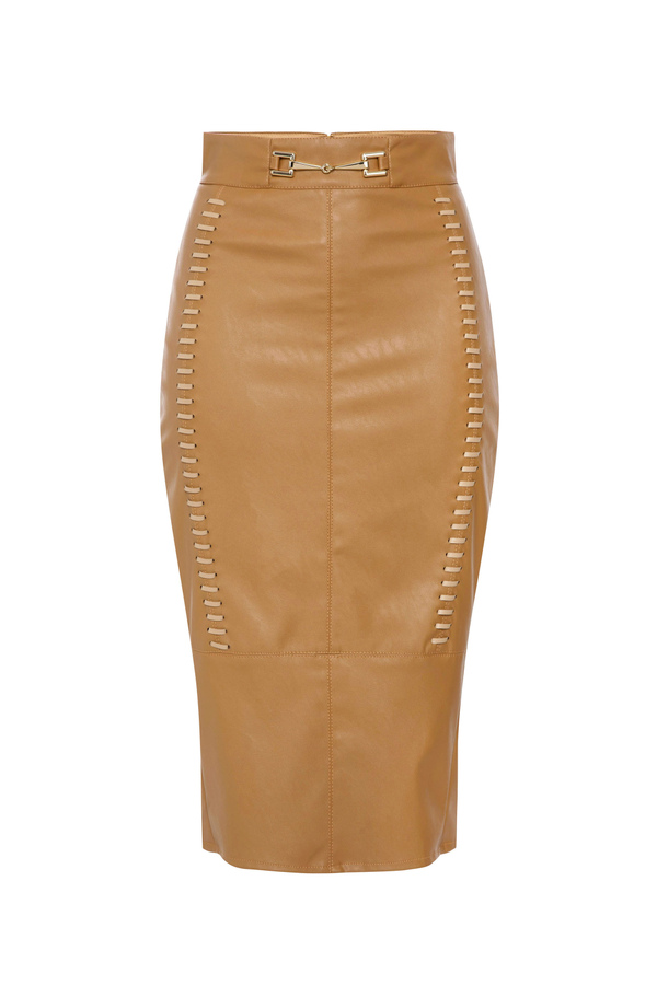 Leather effect calf-length skirt with horse bit - Elisabetta Franchi® Outlet