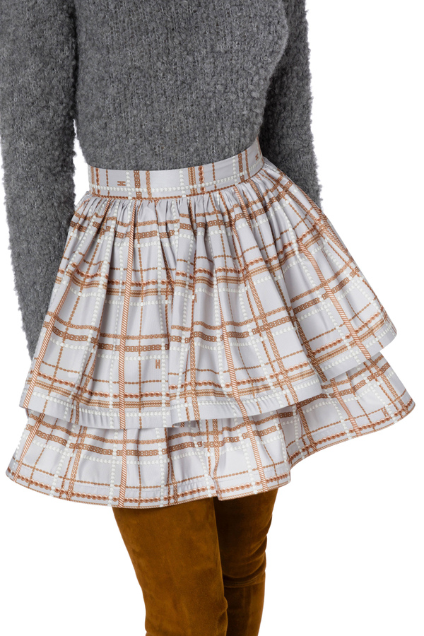 Skirt with check-chain print and ruffles - Elisabetta Franchi® Outlet