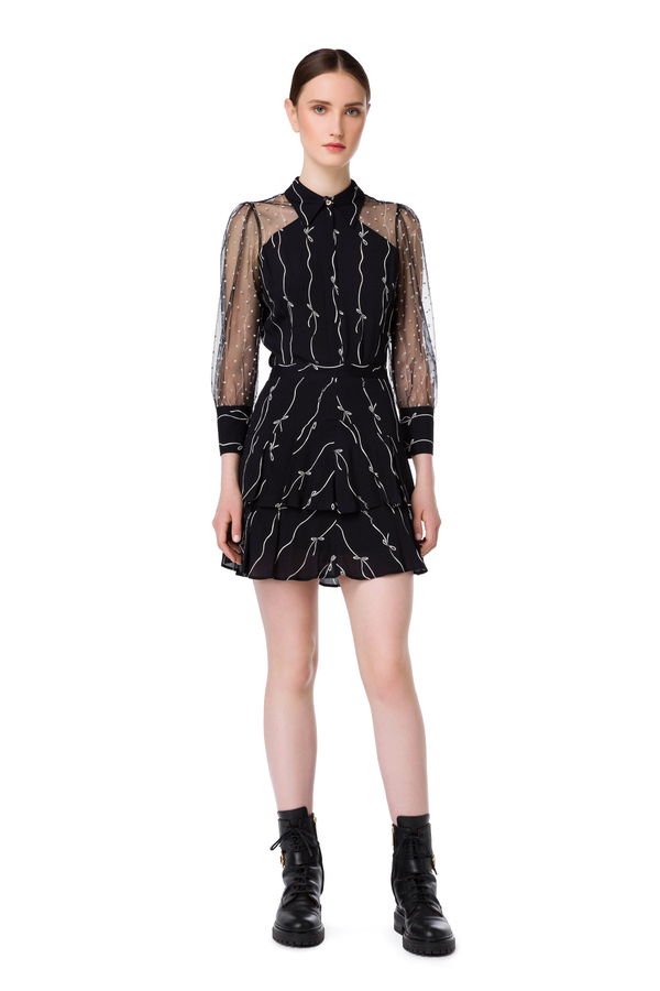 Calf-length skirt with embroidered EF logo - Elisabetta Franchi® Outlet