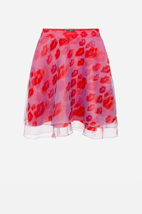 Lip print voile mini skirt - Elisabetta Franchi® Outlet