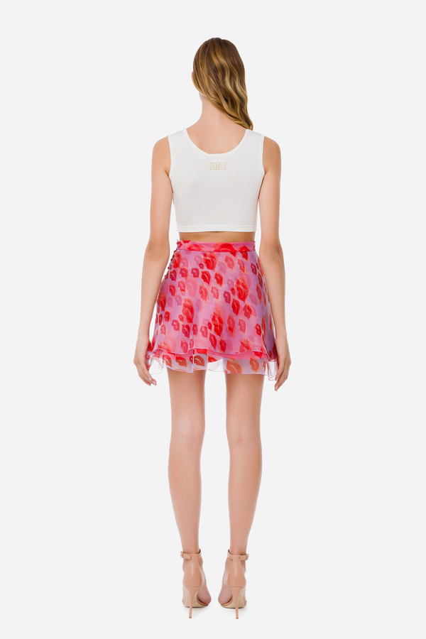 Lip print voile mini skirt - Elisabetta Franchi® Outlet