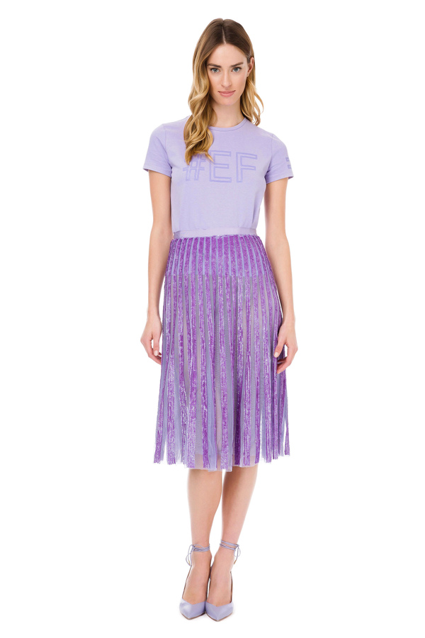 Skirt with pleated effect embroidery in sequins - Elisabetta Franchi® Outlet