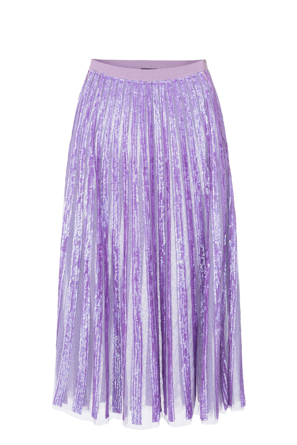 Skirt with pleated effect embroidery in sequins - Elisabetta Franchi® Outlet