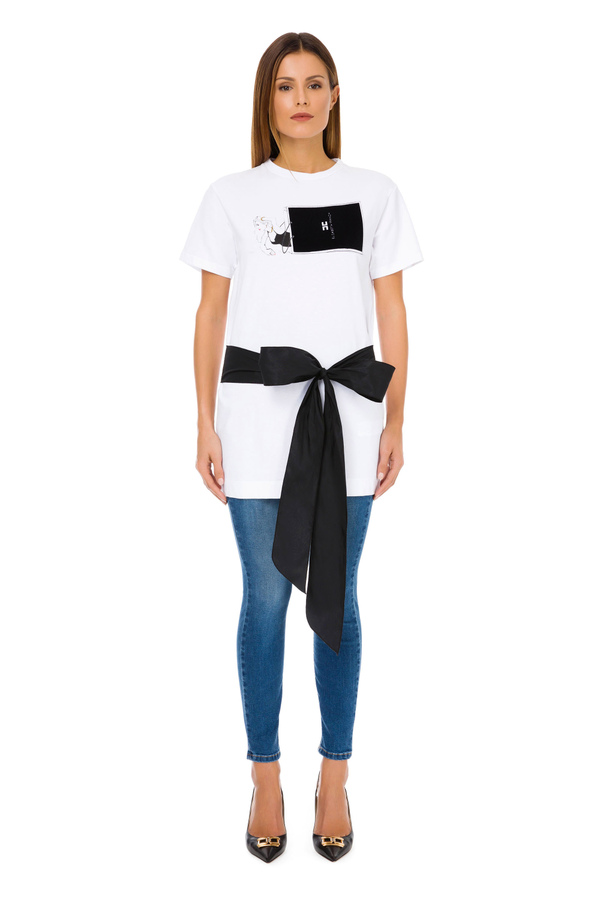 T-shirt Elisabetta Franchi avec imprimé sac shopper et nœud - Elisabetta Franchi® Outlet