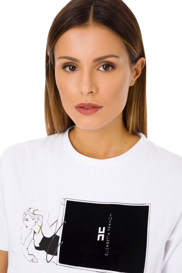 Elisabetta Franchi t-shirt with shopper and bow print - Elisabetta Franchi® Outlet