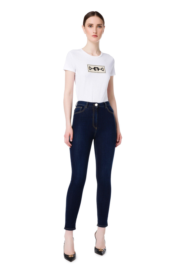 T-shirt with embroidered horse bit - Elisabetta Franchi® Outlet