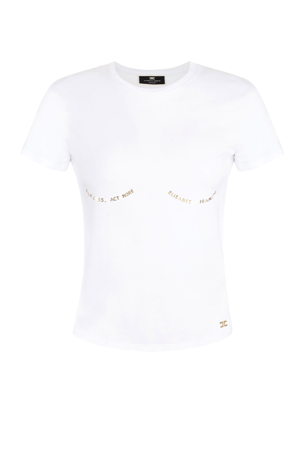 T-Shirt Elisabetta Franchi mit goldfarbenem Lettering - Elisabetta Franchi® Outlet