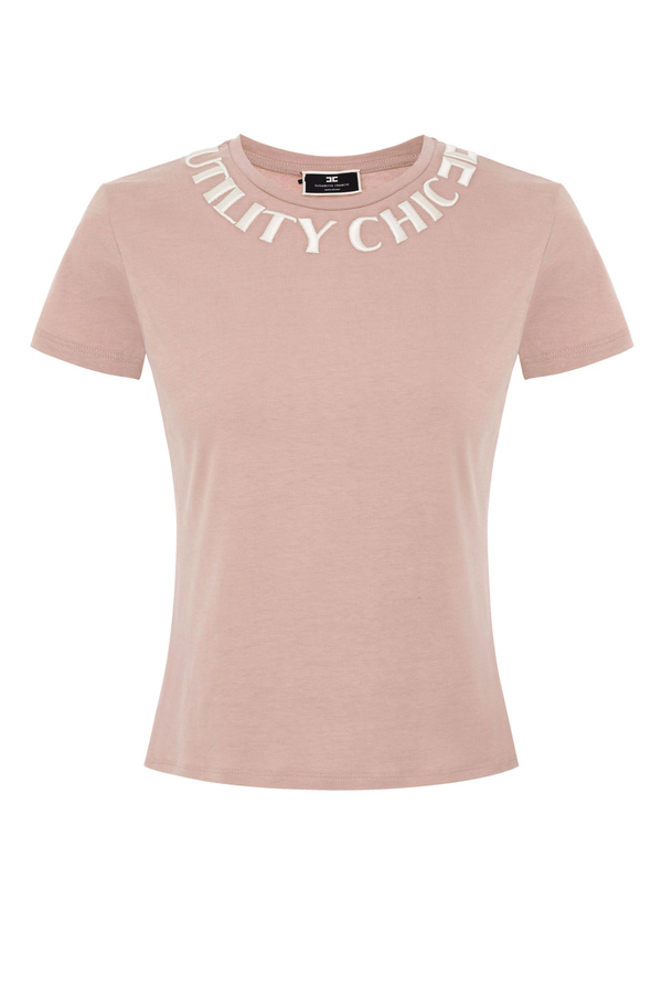 T-Shirt mit Rundhalsausschnitt und Stickerei von Elisabetta Franchi - Elisabetta Franchi® Outlet