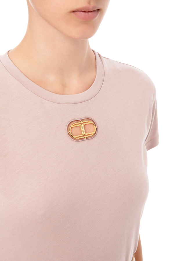 T-Shirt mit Cut-out in Light Gold - Elisabetta Franchi® Outlet