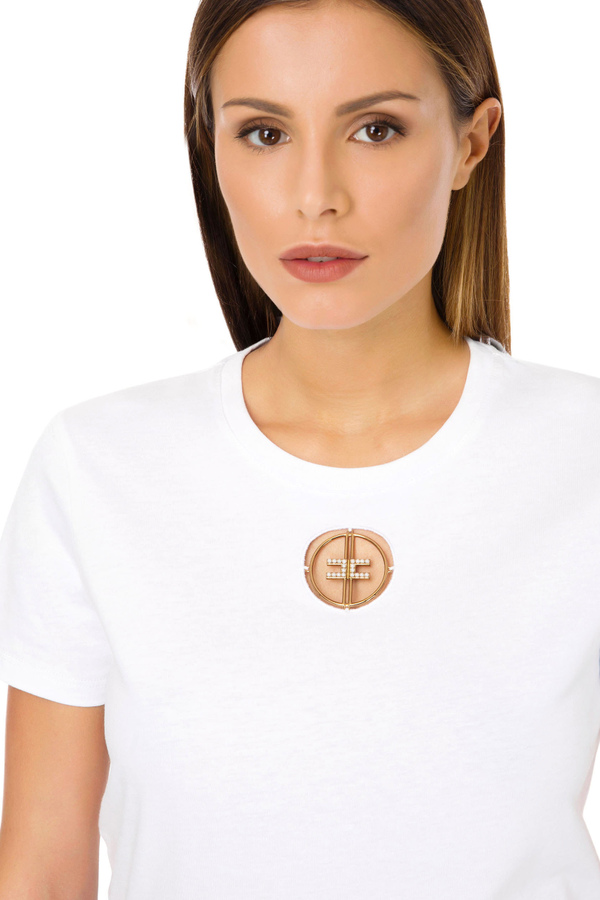 Elisabetta Franchi t-shirt with embroidered rhinestone logo - Elisabetta Franchi® Outlet