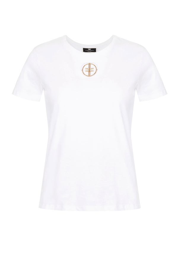 T-Shirt Elisabetta Franchi mit gesticktem Strass-Logo - Elisabetta Franchi® Outlet