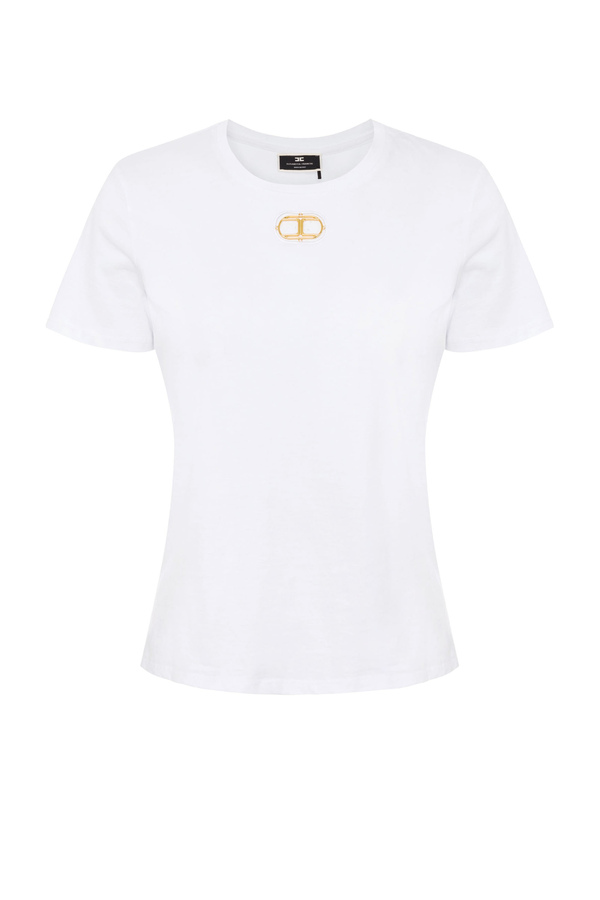 T-shirt with light gold porthole - Elisabetta Franchi® Outlet