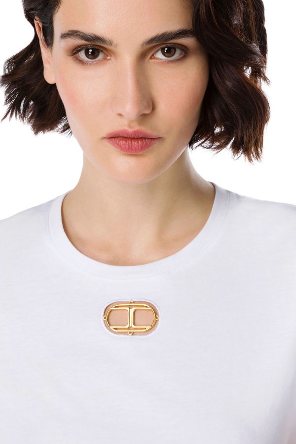 T-shirt with light gold porthole - Elisabetta Franchi® Outlet