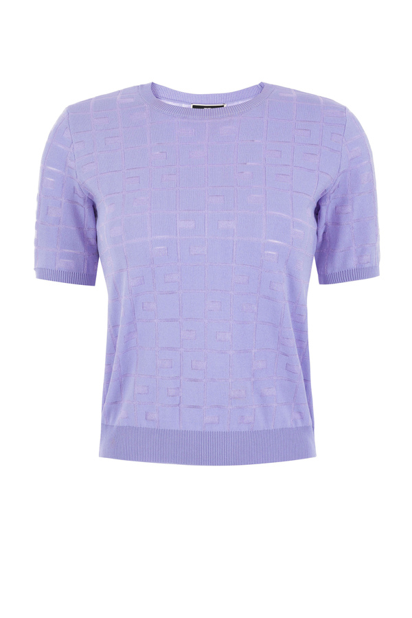 Short-sleeved tricot top with logo print - Elisabetta Franchi® Outlet