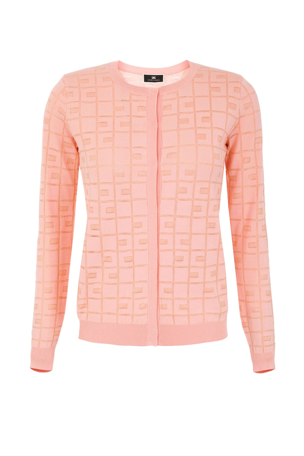 Long-sleeved tricot top with logo print - Elisabetta Franchi® Outlet