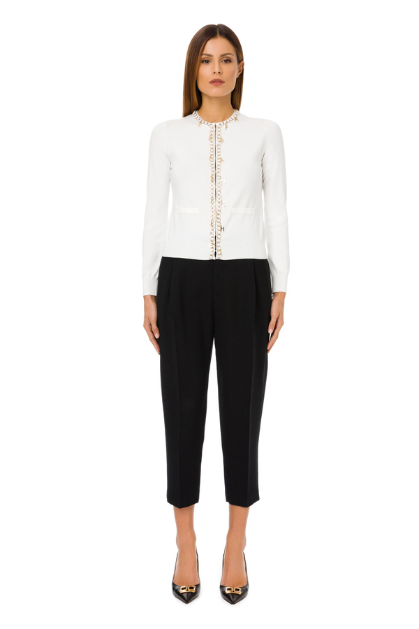 Long-sleeved tricot top with Elisabetta Franchi charms - Elisabetta Franchi® Outlet