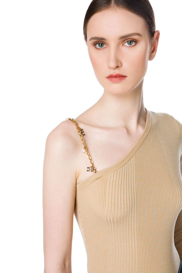 Asymmetrical sweater with charms - Elisabetta Franchi® Outlet