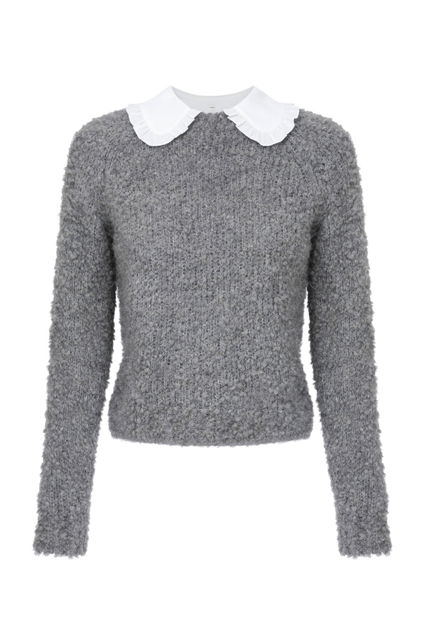 Bouclé sweater with collar - Elisabetta Franchi® Outlet