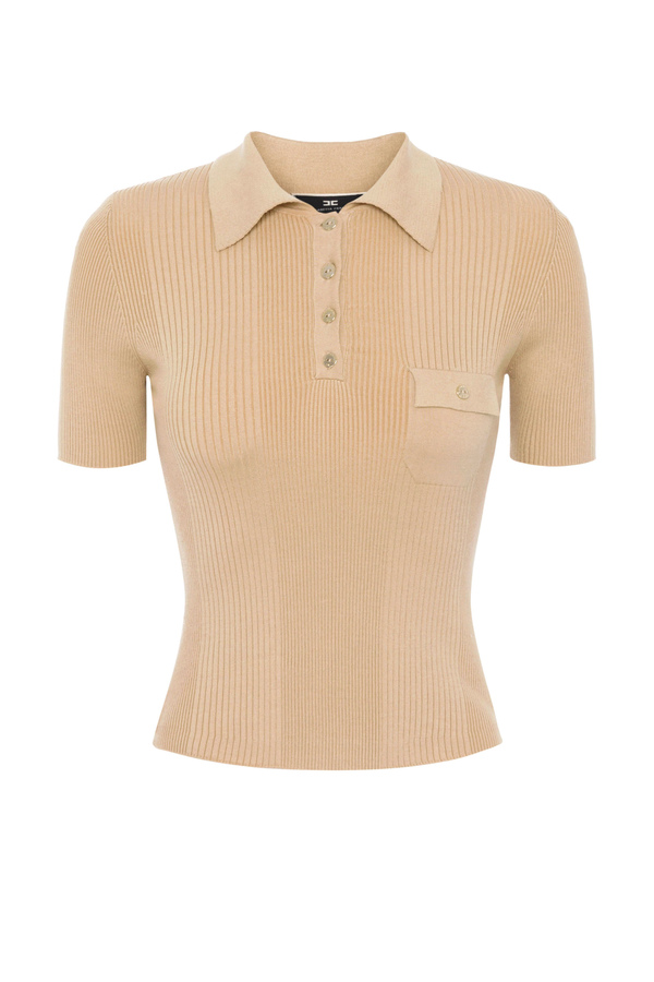 Micro narrow-ribbed polo shirt - Elisabetta Franchi® Outlet