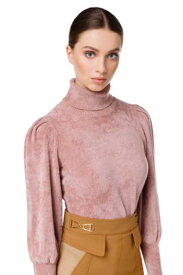 Chenille turtleneck sweater with wide sleeves - Elisabetta Franchi® Outlet