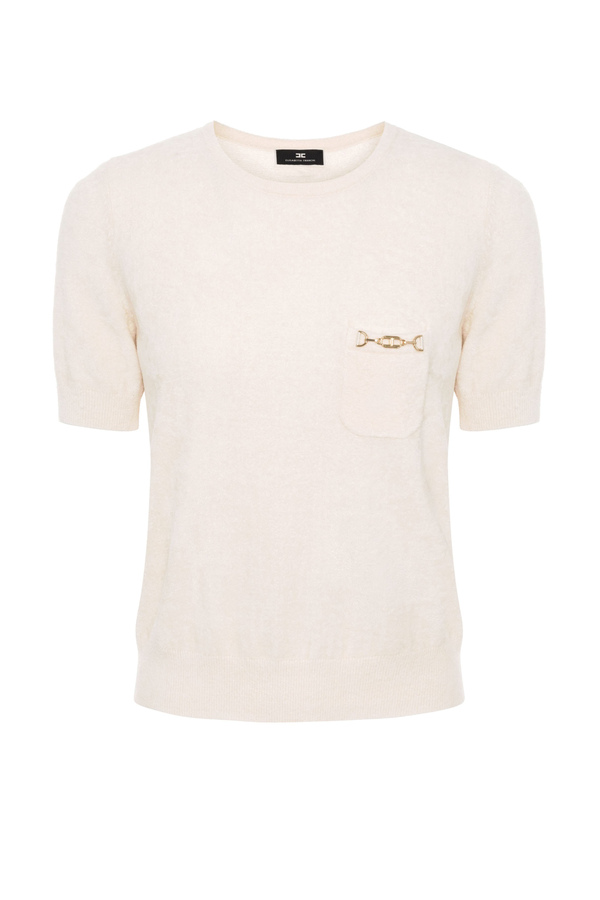 Chenille T-shirt with gold horsebit - Elisabetta Franchi® Outlet