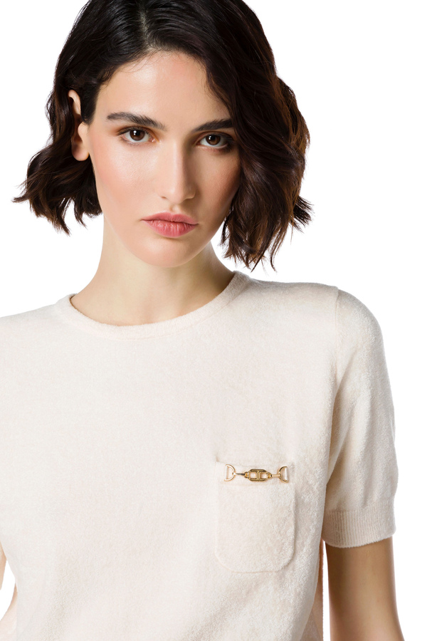 T-shirt in ciniglia con morsetto oro - Elisabetta Franchi® Outlet
