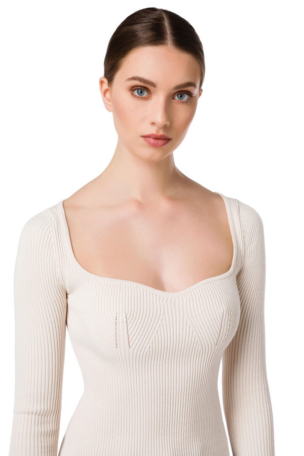 Narrow-ribbed sweater with sweetheart neckline - Elisabetta Franchi® Outlet
