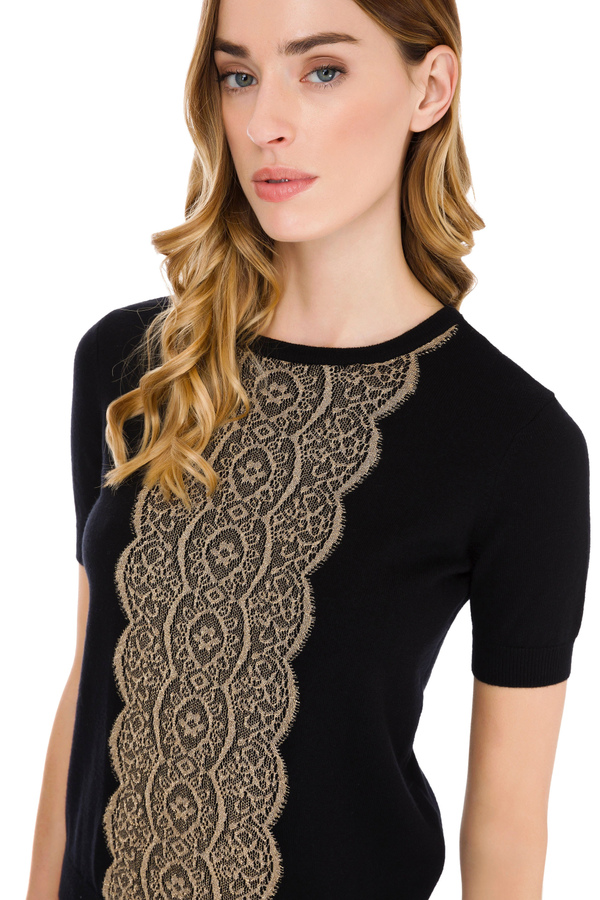 Tricot top with lace embroidery - Elisabetta Franchi® Outlet