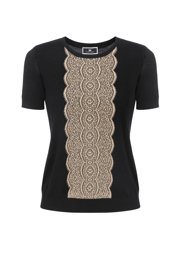 Tricot top with lace embroidery - Elisabetta Franchi® Outlet