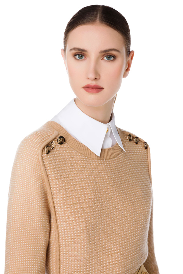 Narrow-ribbed wool blend sweater - Elisabetta Franchi® Outlet