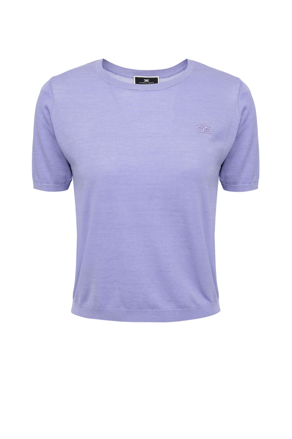 Pull tricot à manche courte avec logo brodé - Elisabetta Franchi® Outlet