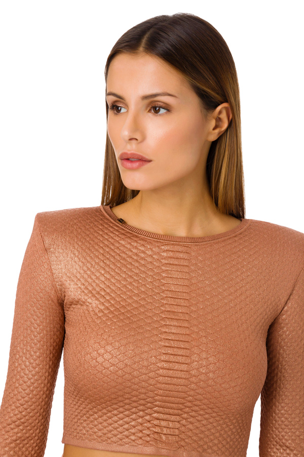 Crop top with long sleeves and snake effect by Elisabetta Franchi - Elisabetta Franchi® Outlet